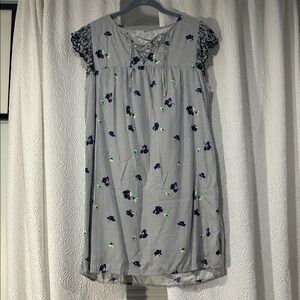 Old Navy Floral Striped Dress with Lace Up Front and Eyelet Sleeves